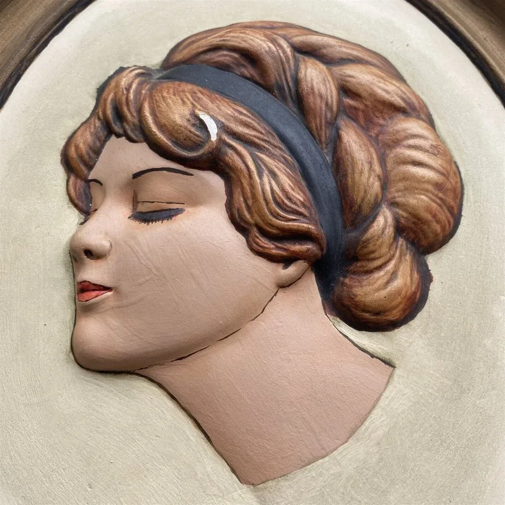 Vintage DUNCAN CERAMIC Lovely Lady Wall Plaque Erma Gilliland Set of 2 Cameo